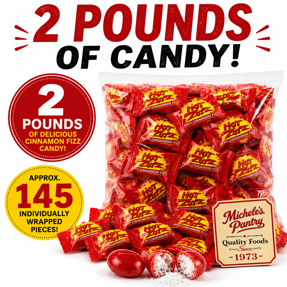 Hot Zotz Fiery Cinnamon Fizz, 2lb Bulk Bag (Approx. 145 Pieces)