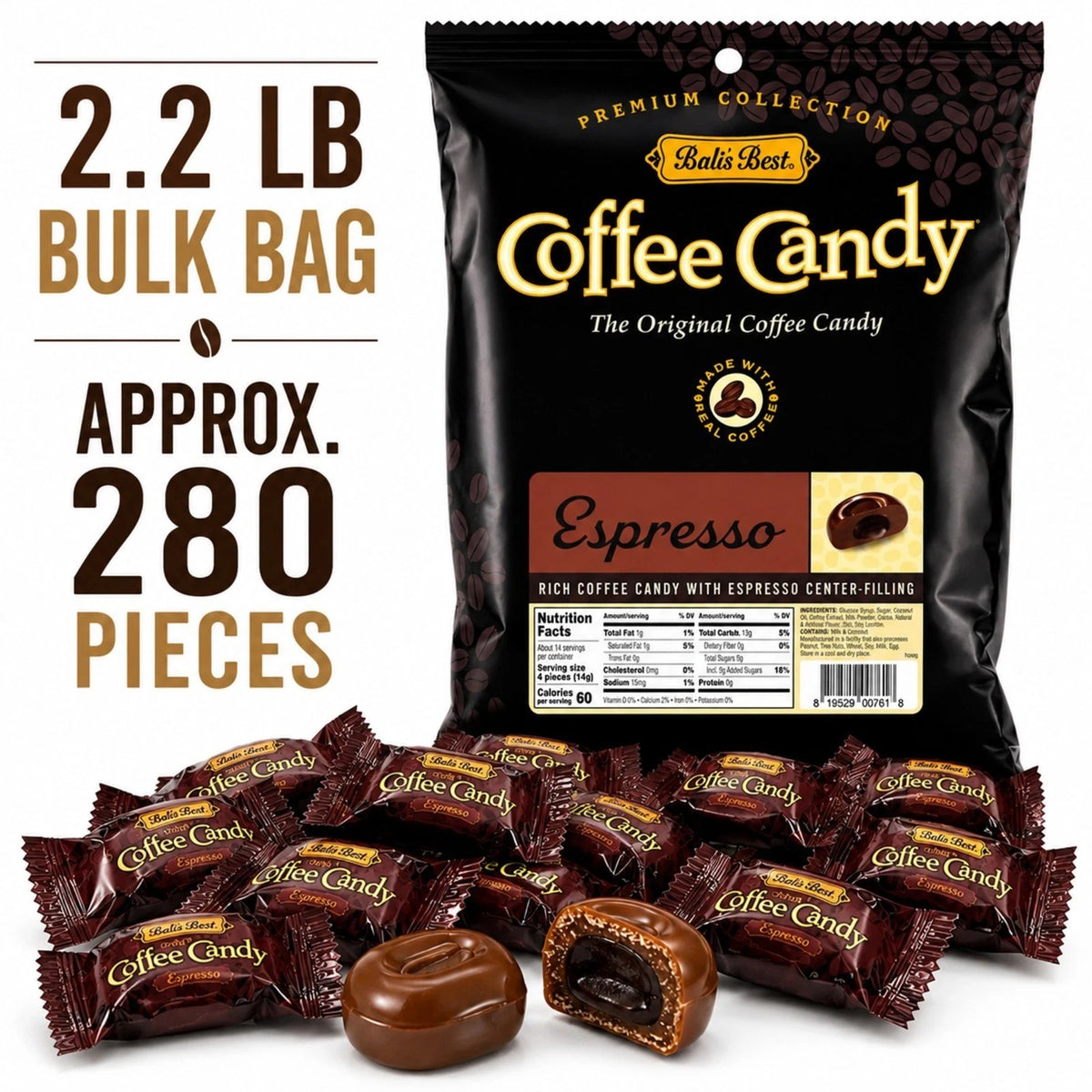 Bali's Best Espresso Coffee Candy Individually Wrapped, 2.2 lb Bulk