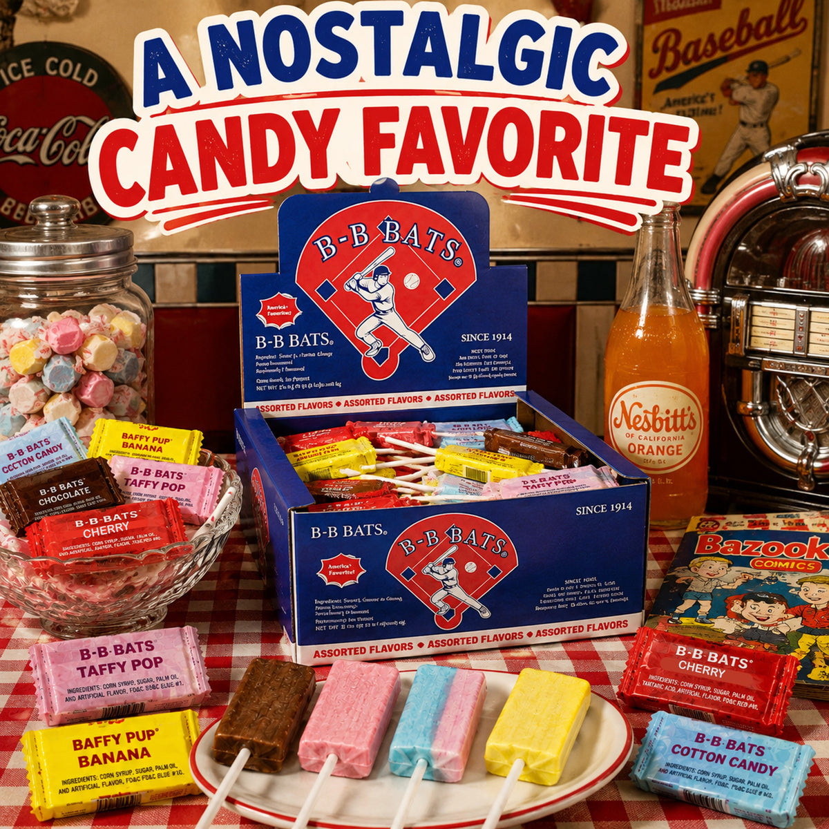 B-B Bats assorted taffy candy on sticks