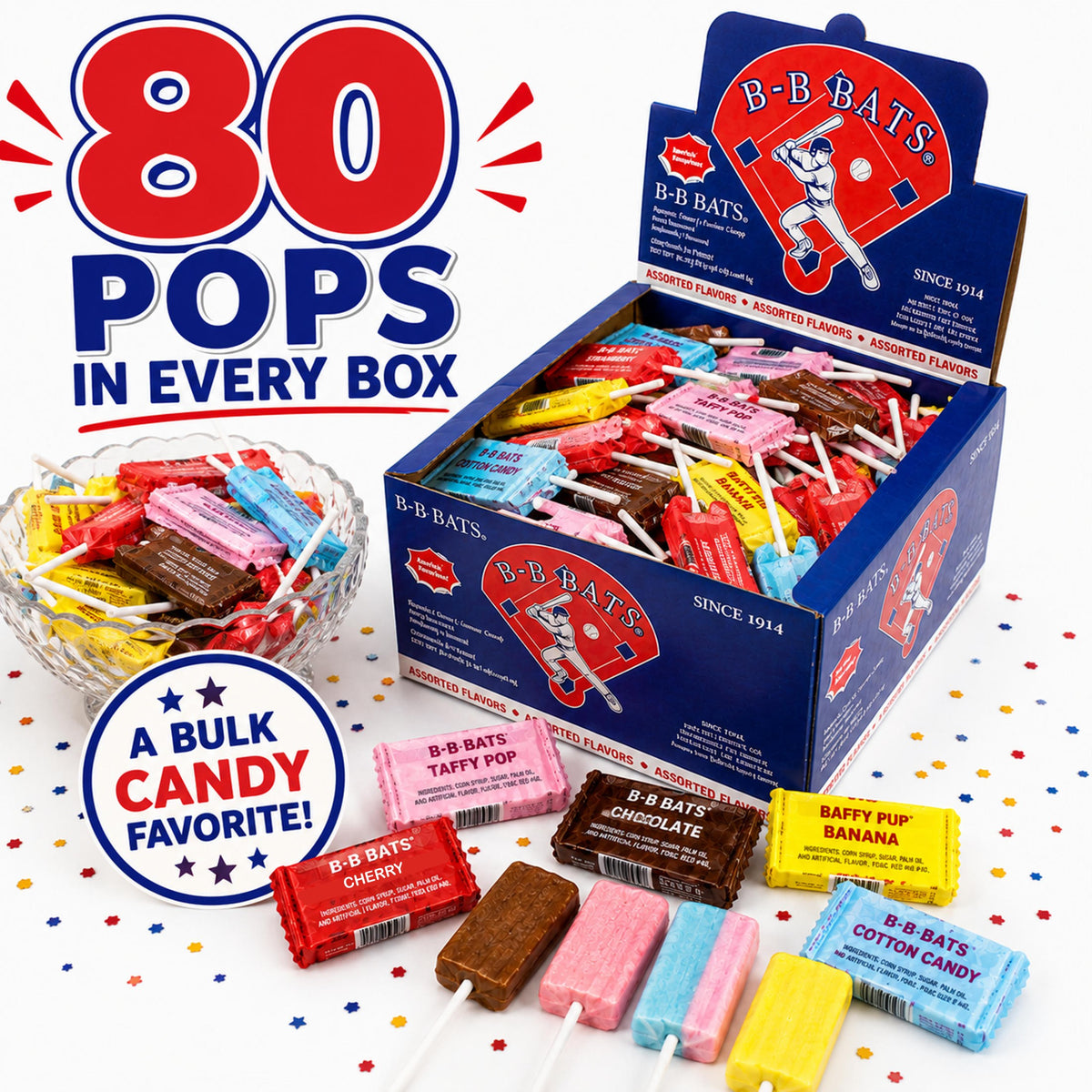 80 count box of B-B Bats taffy pops
