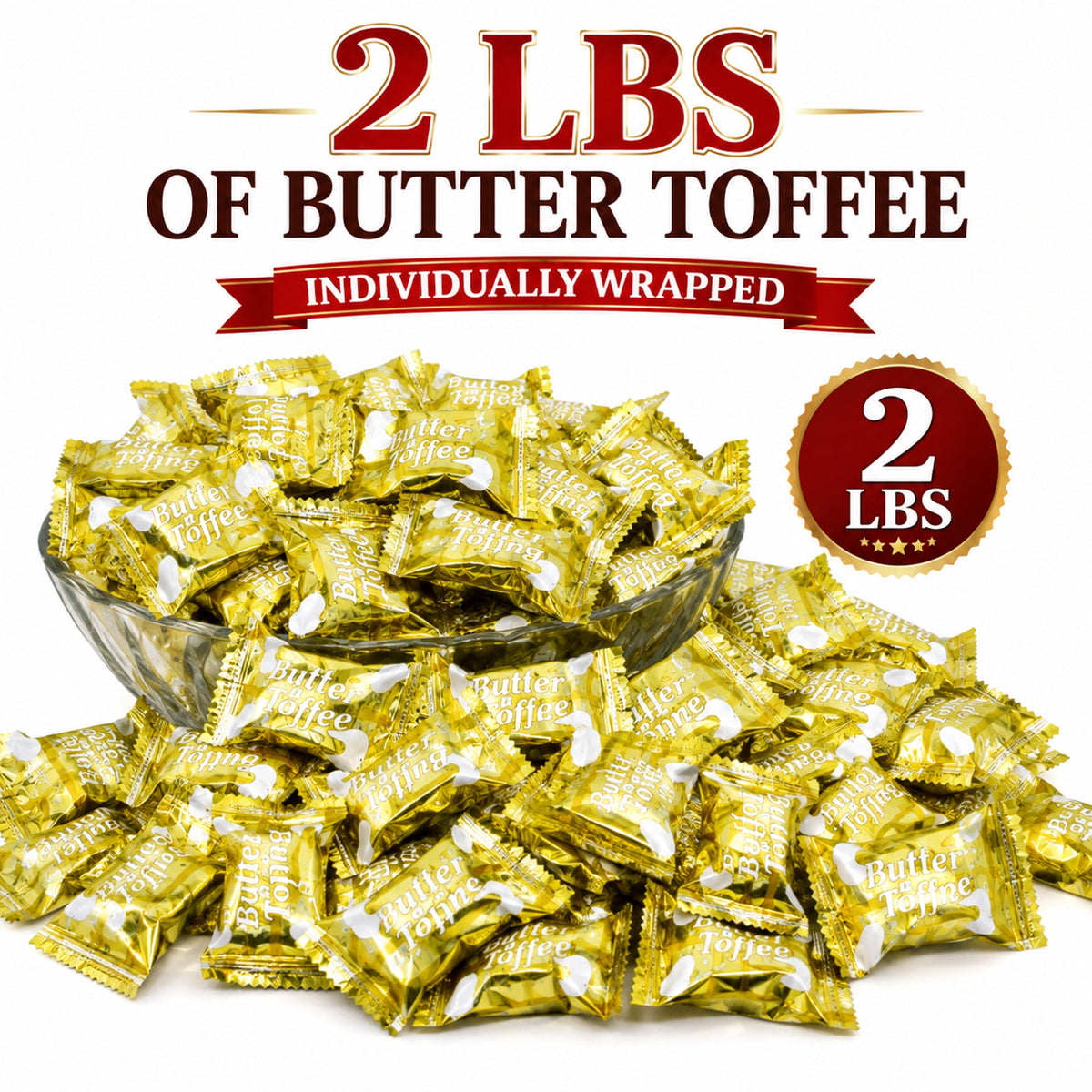 Butter Cream Toffee Hard Candy – 2 lb Bulk Bag – Individually Wrapped