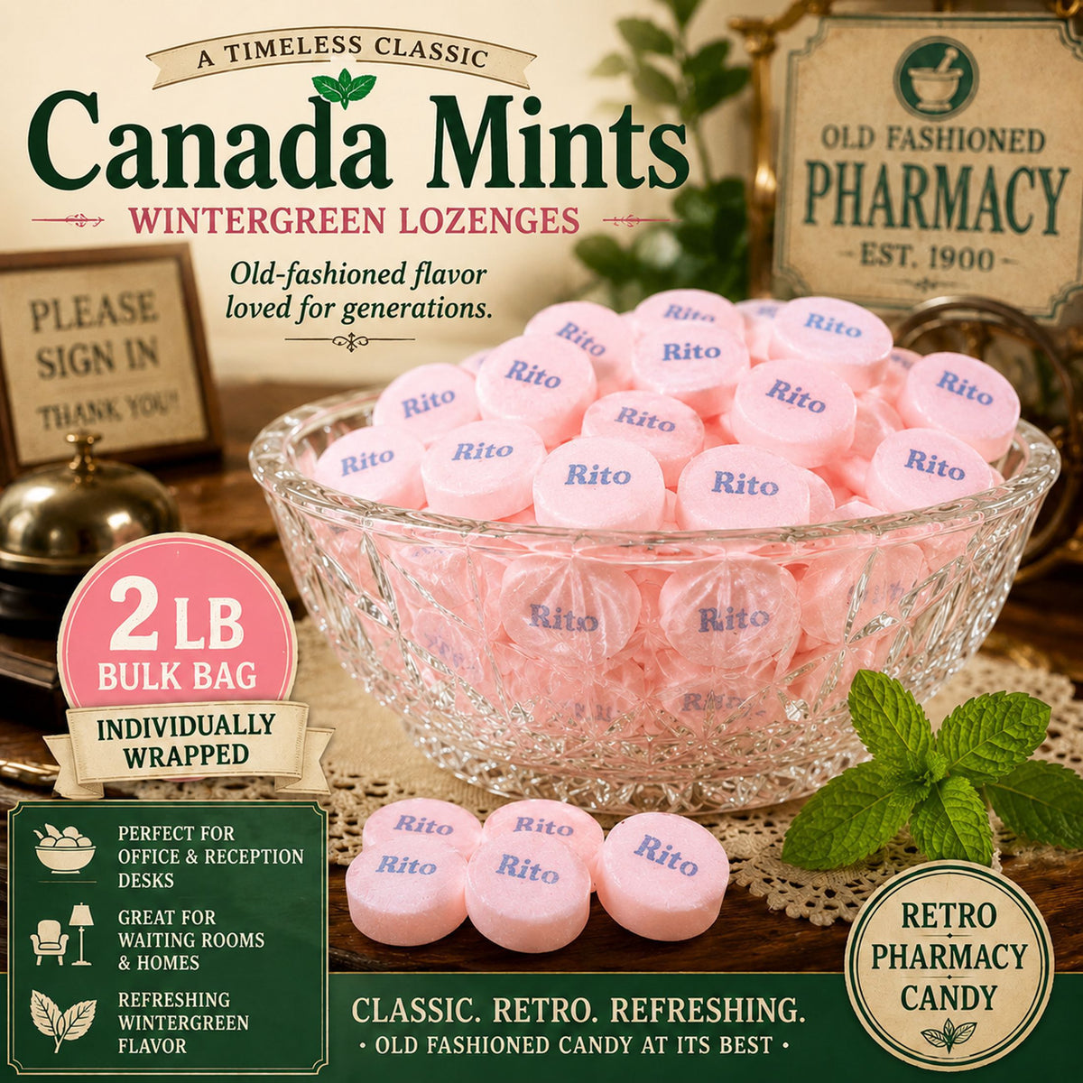Rito Pink Wintergreen Mints – Canada Mints – 4 lbs