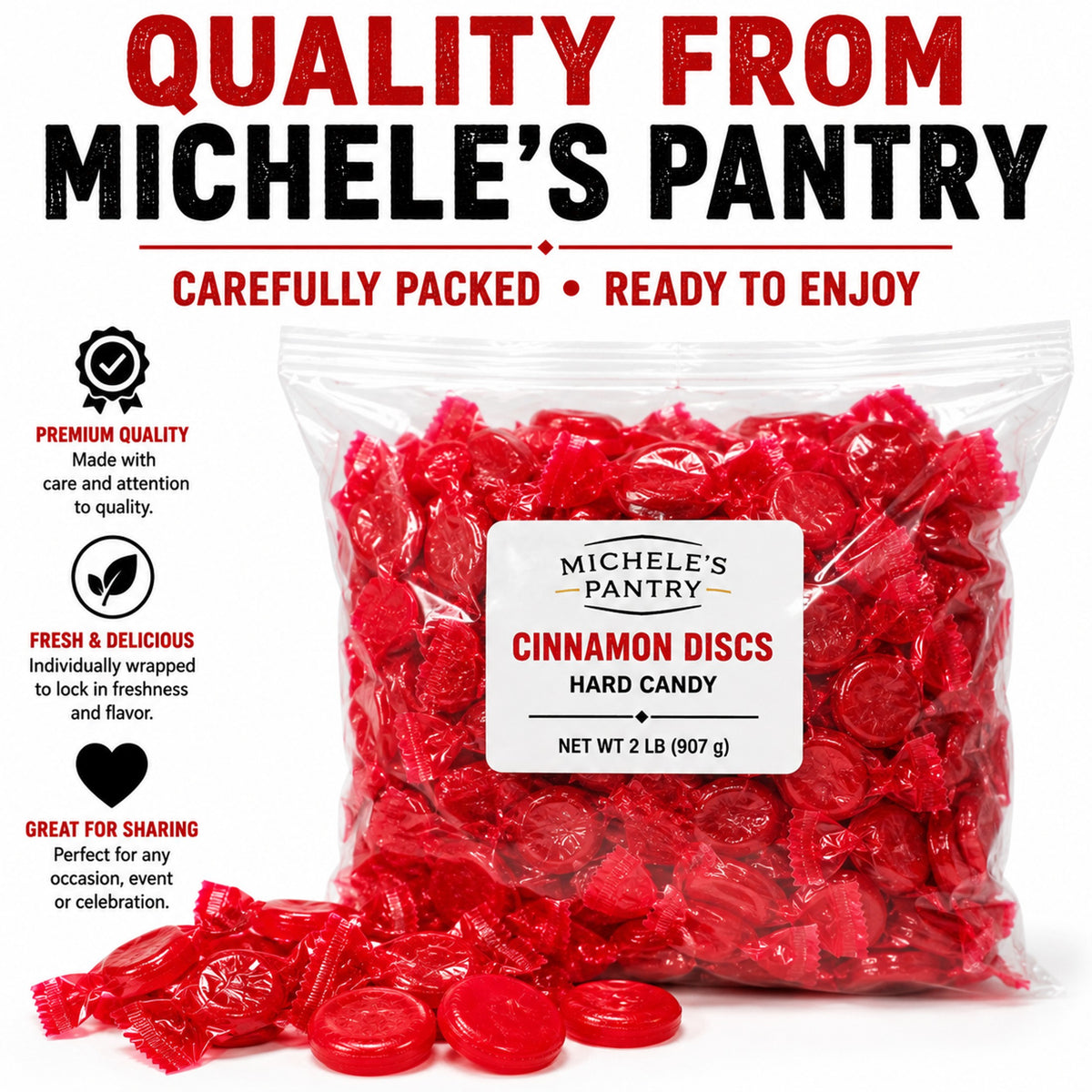 Cinnamon Discs Hard Candy – 4 lb – 2 x 2 lb Bags – Individually Wrapped