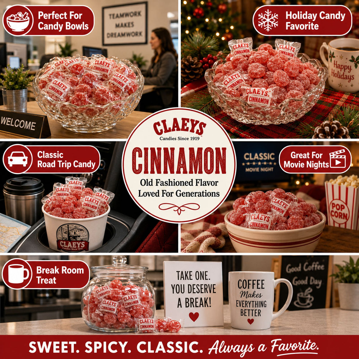 Claeys Sanded Cinnamon Drops Old Fashioned Nostalgic Candy , 2 lbs
