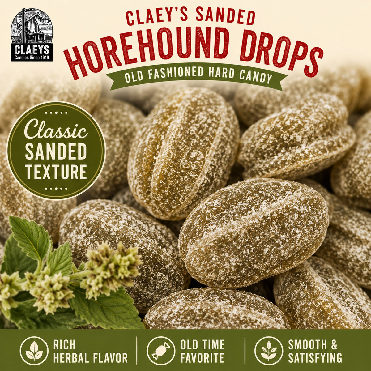 Claeys Sanded Horehound Drops Old Fashioned Hard Candy, 2 lbs