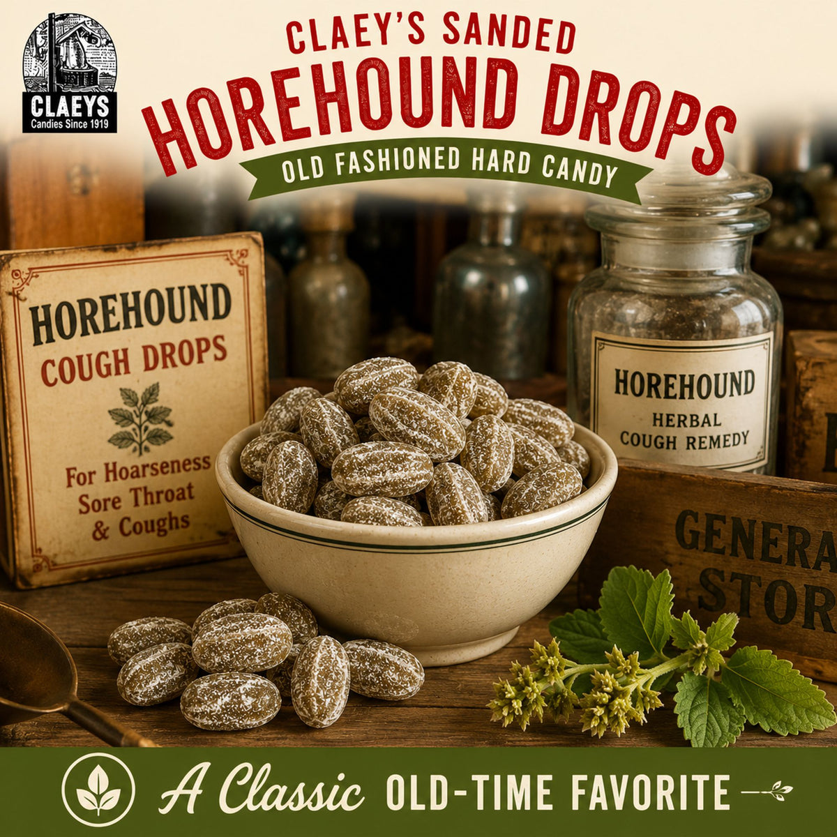 Claeys Sanded Horehound Drops Old Fashioned Hard Candy, 2 lbs