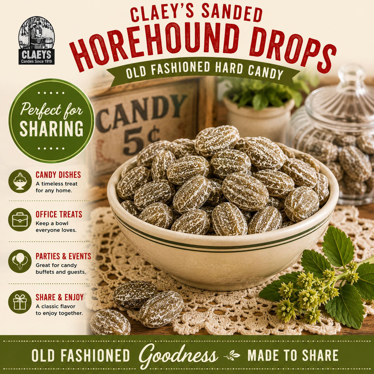 Claeys Sanded Horehound Drops Old Fashioned Nostalgic Candy , 4 lbs