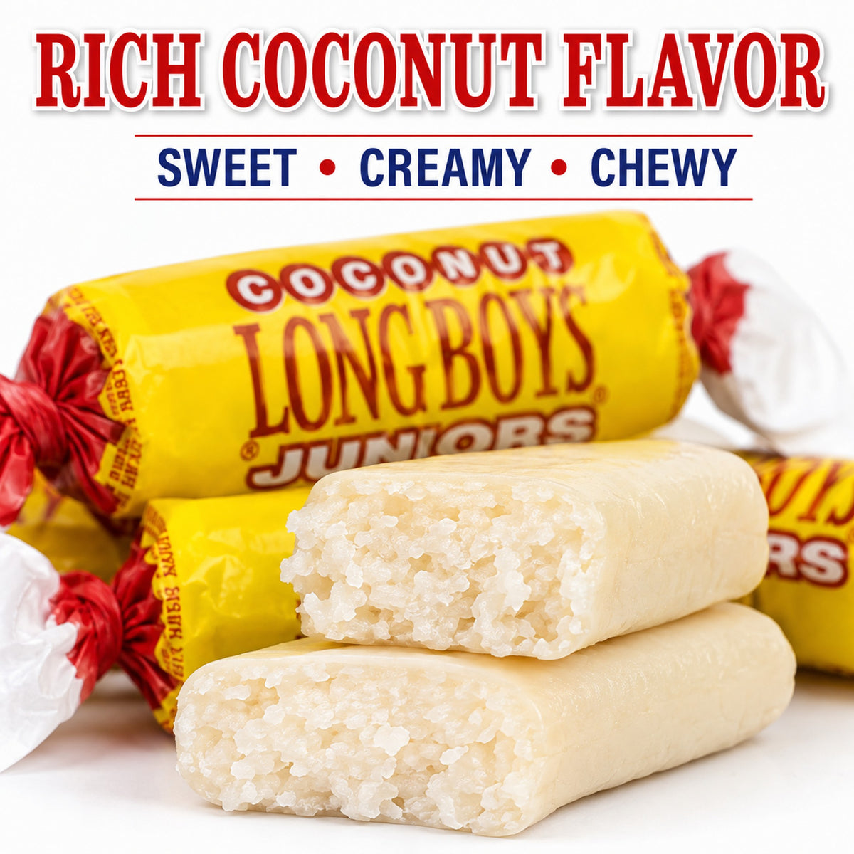 Long Boys Coconut Juniors Coconut Candy 2 lb Bag Individually Wrapped