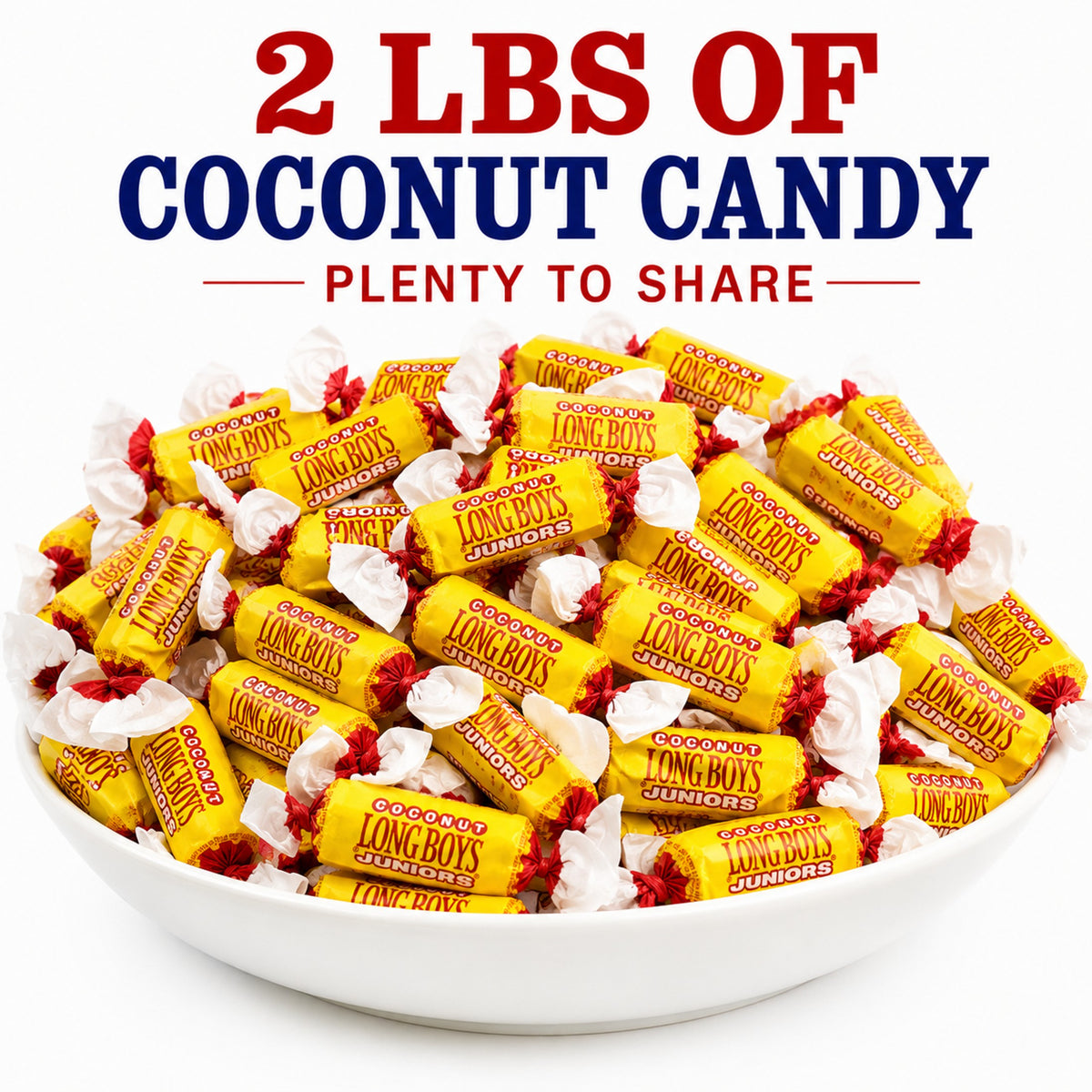 Long Boys Coconut Juniors Coconut Candy 2 lb Bag Individually Wrapped