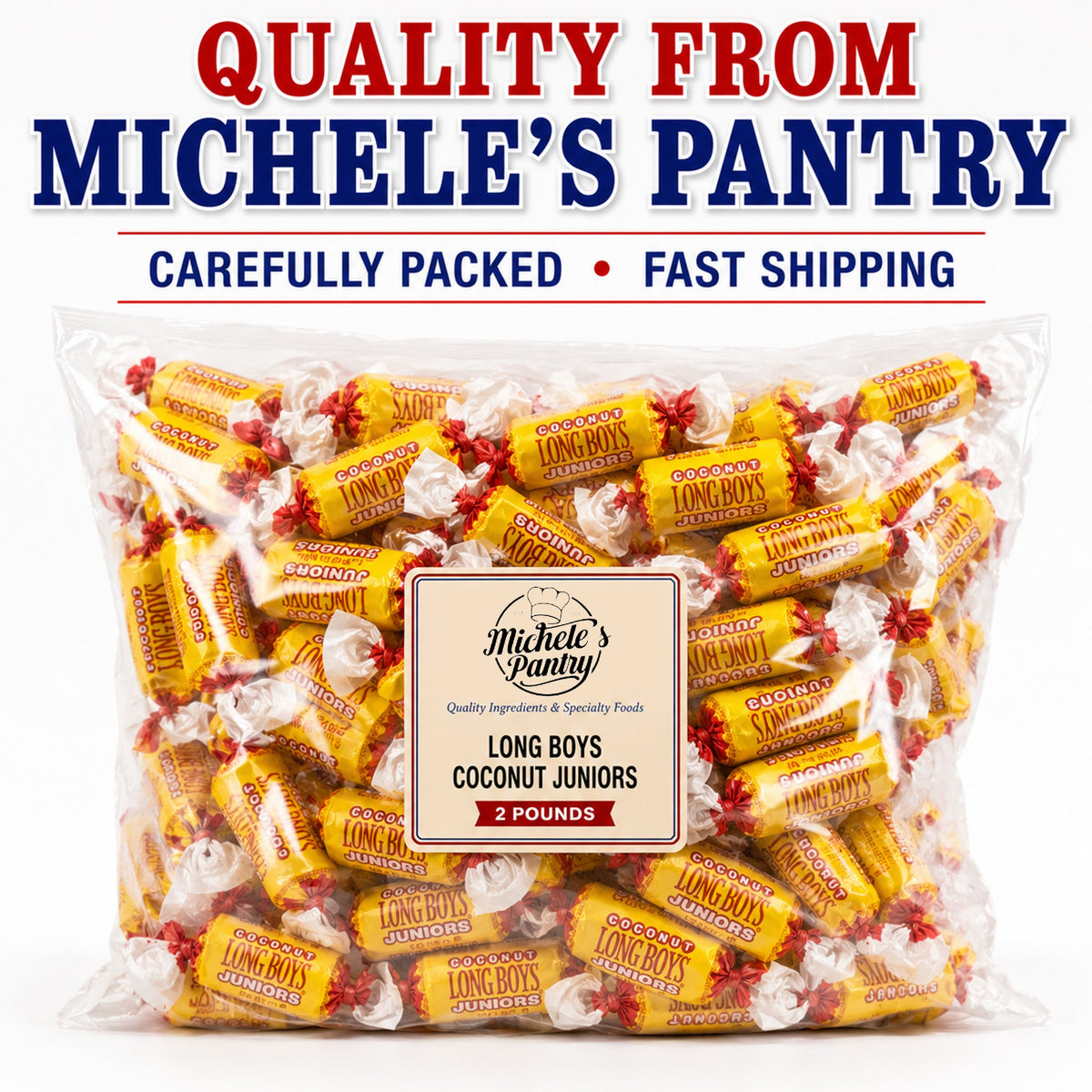 Long Boys Coconut Juniors Coconut Candy 2 lb Bag Individually Wrapped