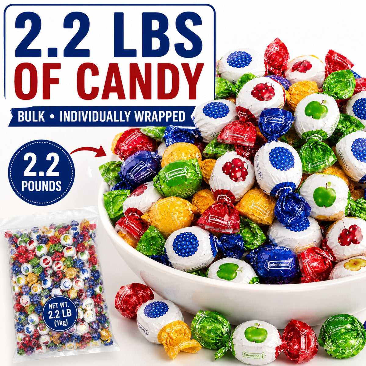 Colombina Delicate Fruit Drops Assorted Fruit Hard Candy, 2.2 lbs