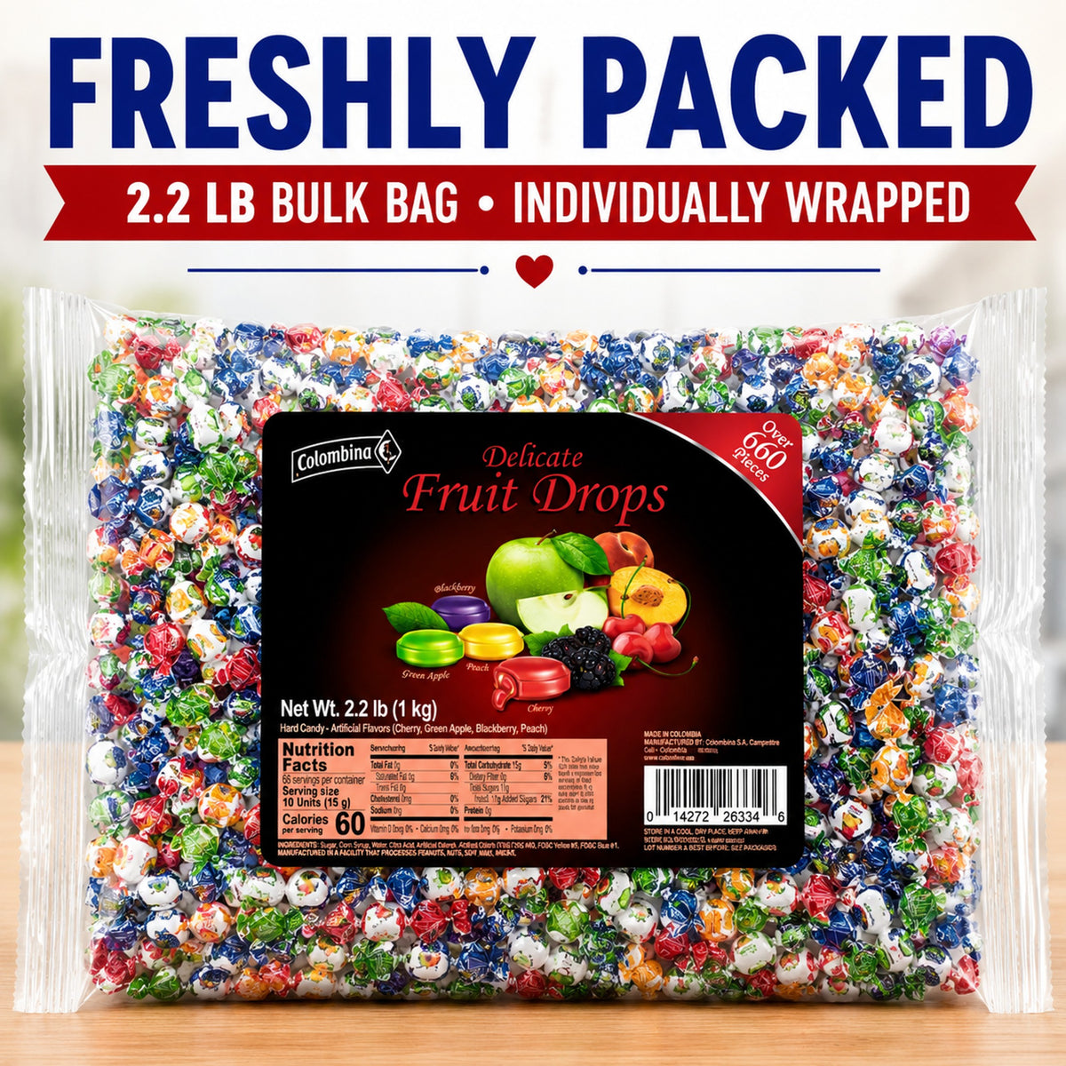 Colombina Delicate Fruit Drops Assorted Fruit Hard Candy, 2.2 lbs