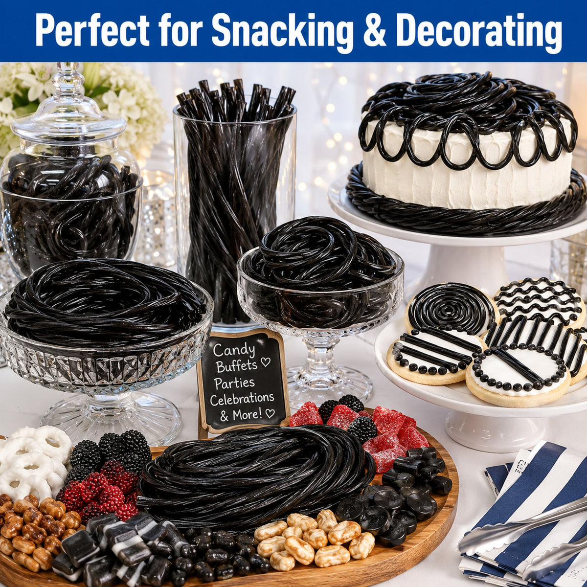 Gustaf's Shoestring Black Licorice Laces, 2 lb Bulk Bag