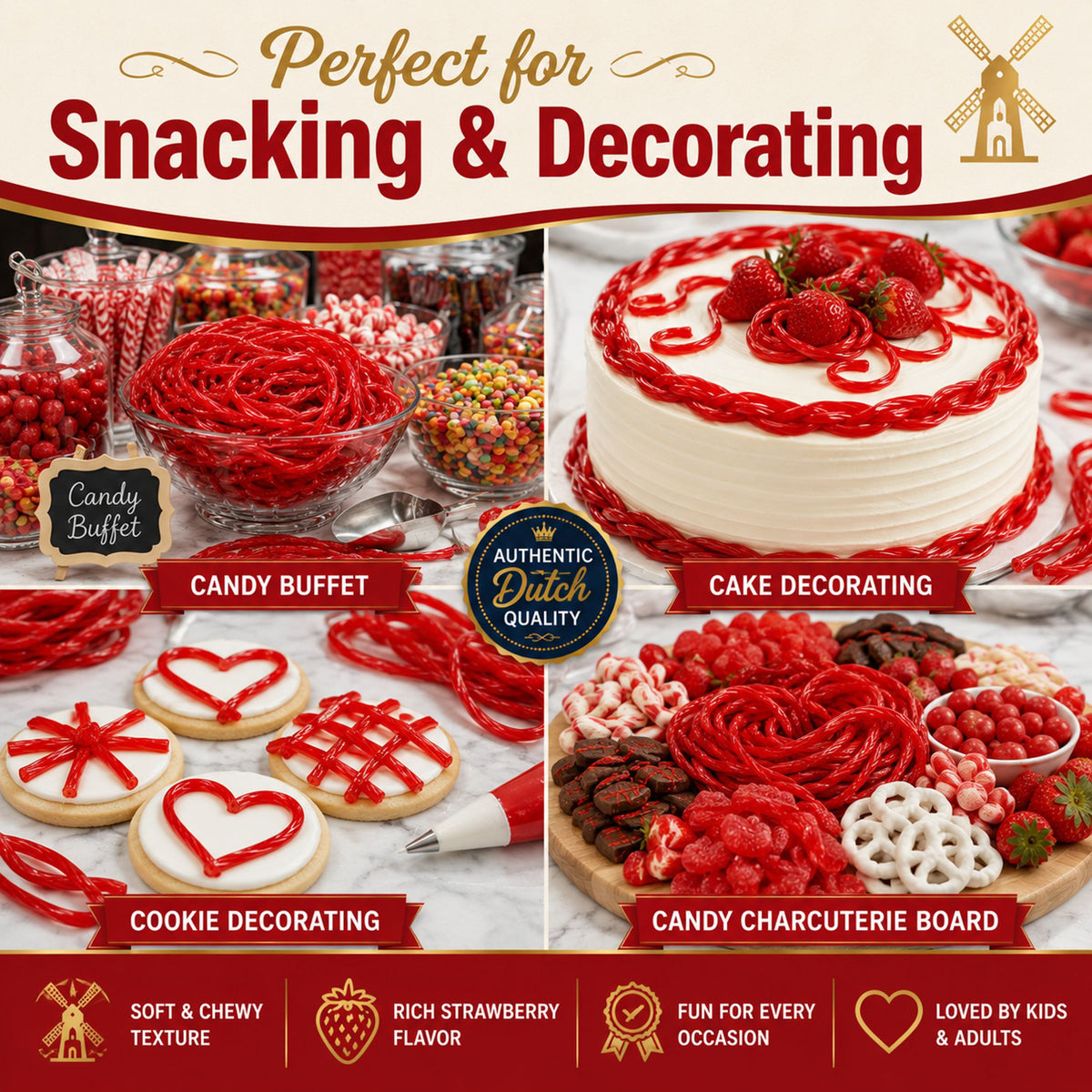 Gustaf's Shoestring Red Strawberry Licorice Laces, 2 lb Bag