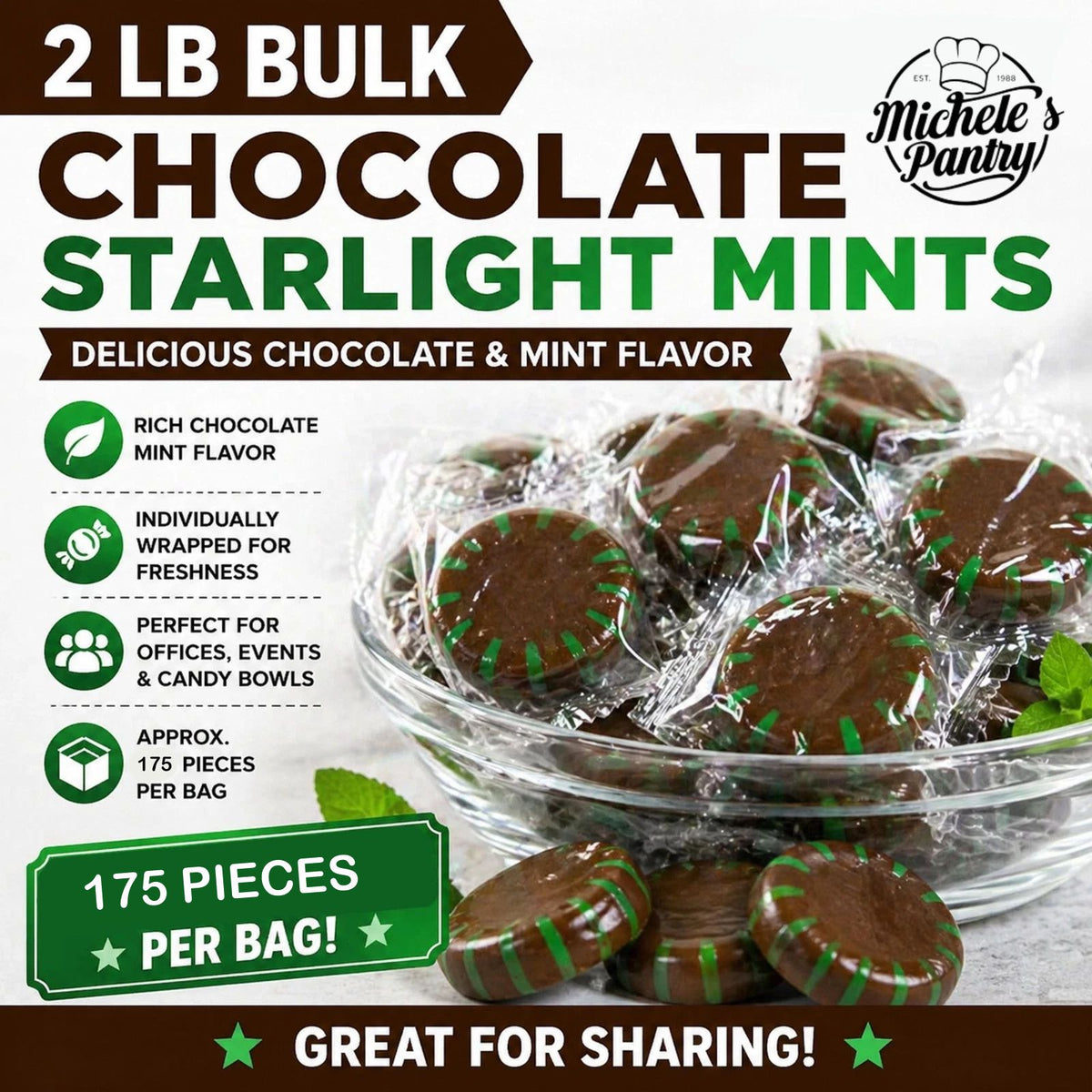 Michele's Pantry Wrapped Chocolate Starlight Mint Candies 2 lbs