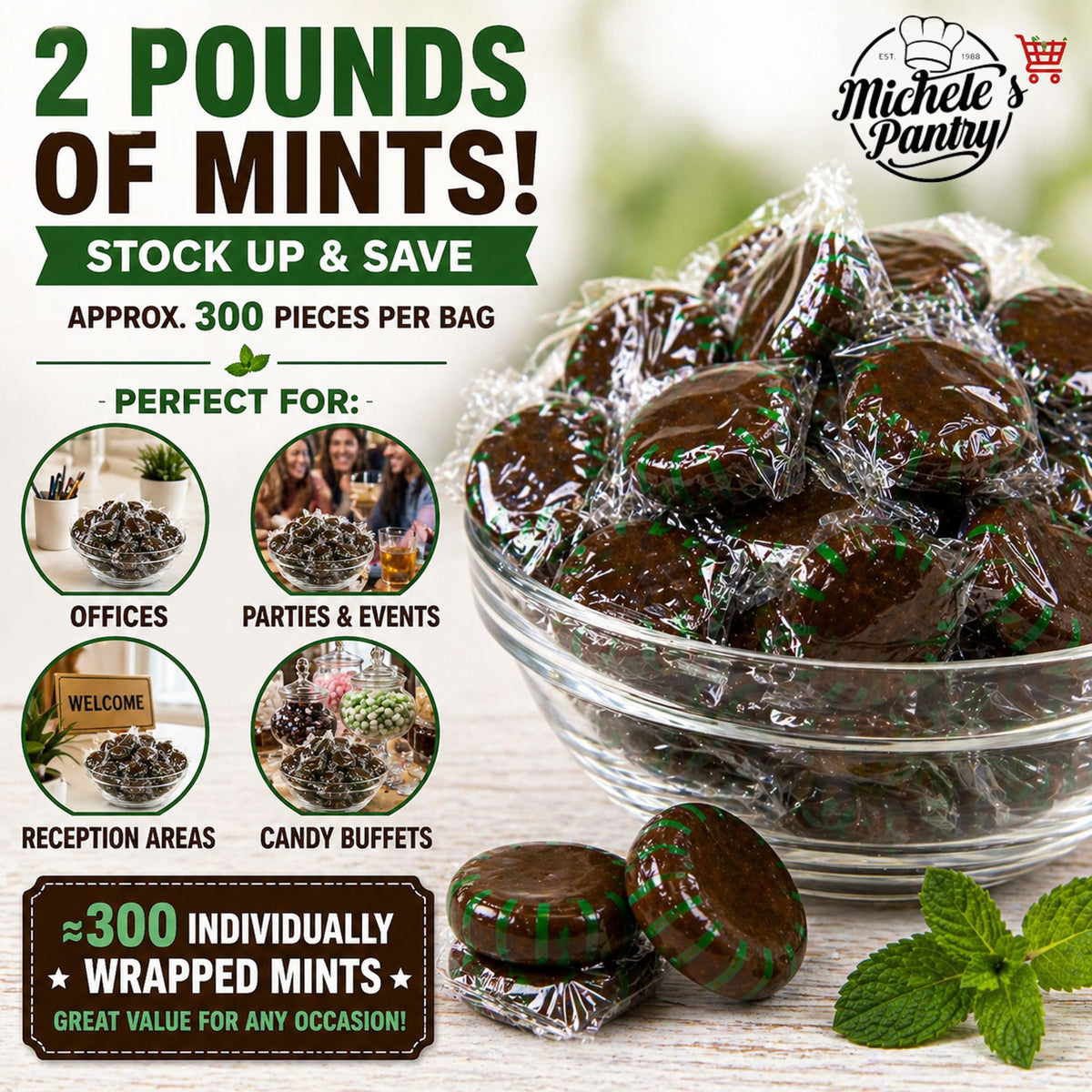 Michele's Pantry Wrapped Chocolate Starlight Mint Candies 4 lbs