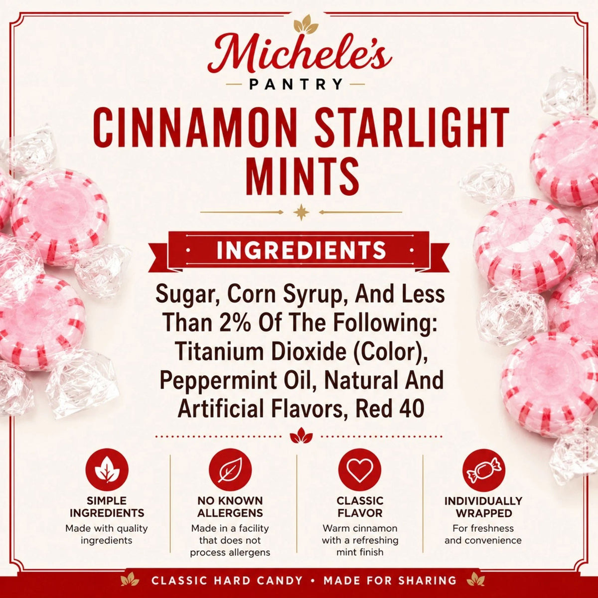 Michele's Pantry Wrapped Cinnamon Starlight Mint Candies 4 lbs
