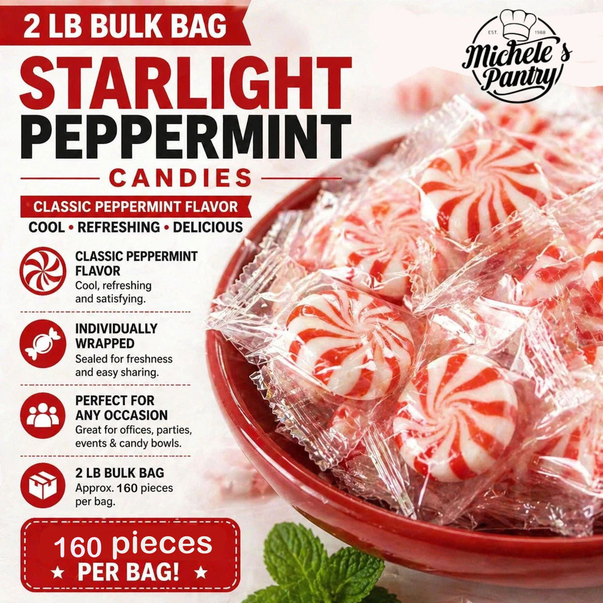 Michele's Pantry Wrapped Starlight Peppermint Candies 2 lbs