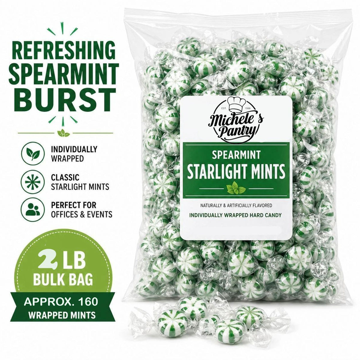 Michele's Pantry Wrapped Starlight Spearrmint Candies 4 lbs