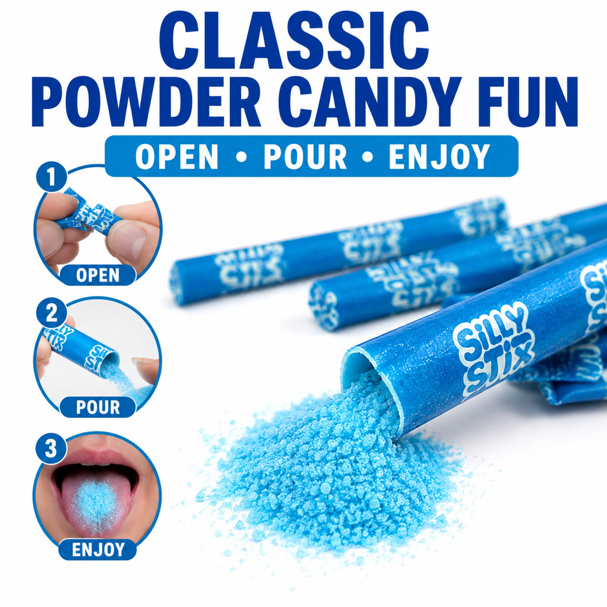 Silly Stix Blue Raspberry Powdered Candy Straws – 46 Count