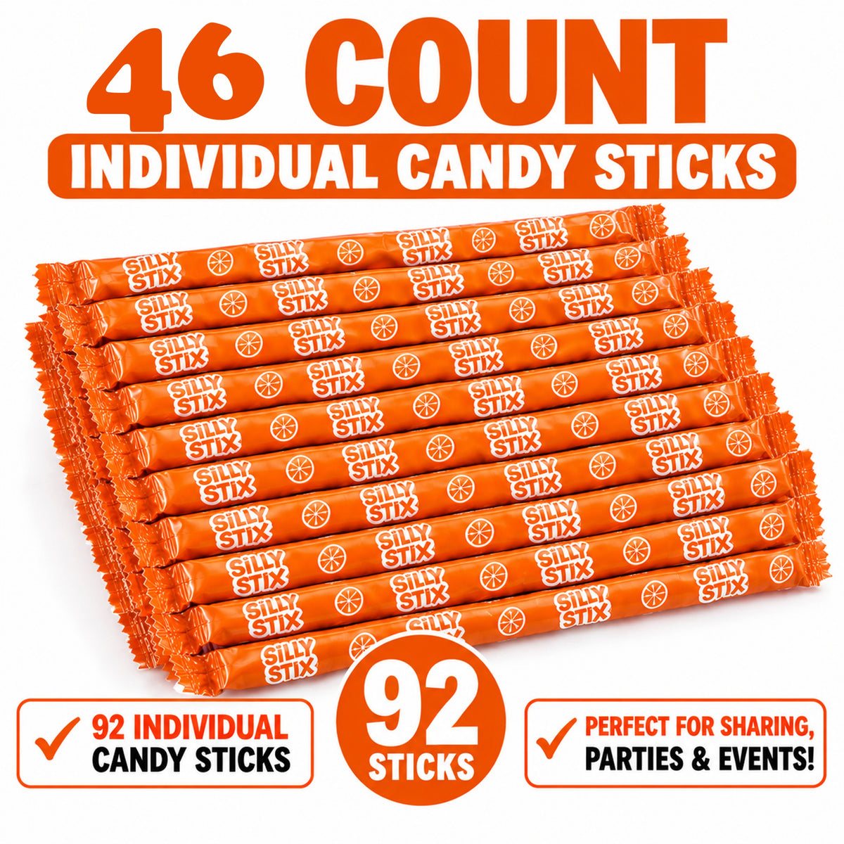 Silly Stix Orange Powdered Candy Straws – 46 Count