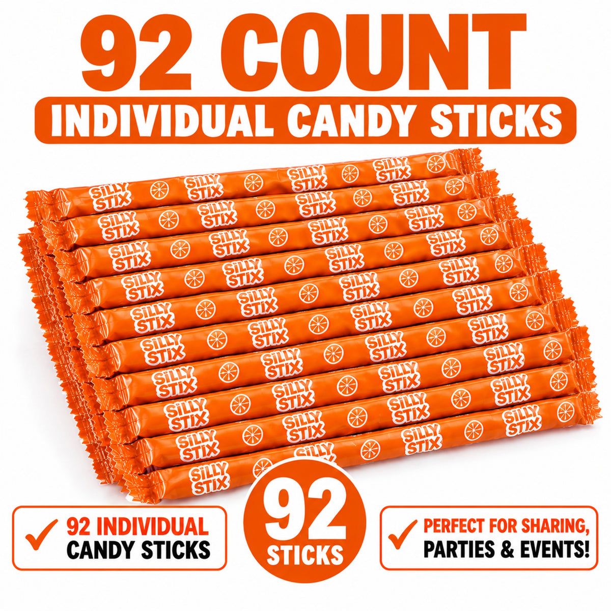 Silly Stix Orange Powdered Candy Straws – 92 Count