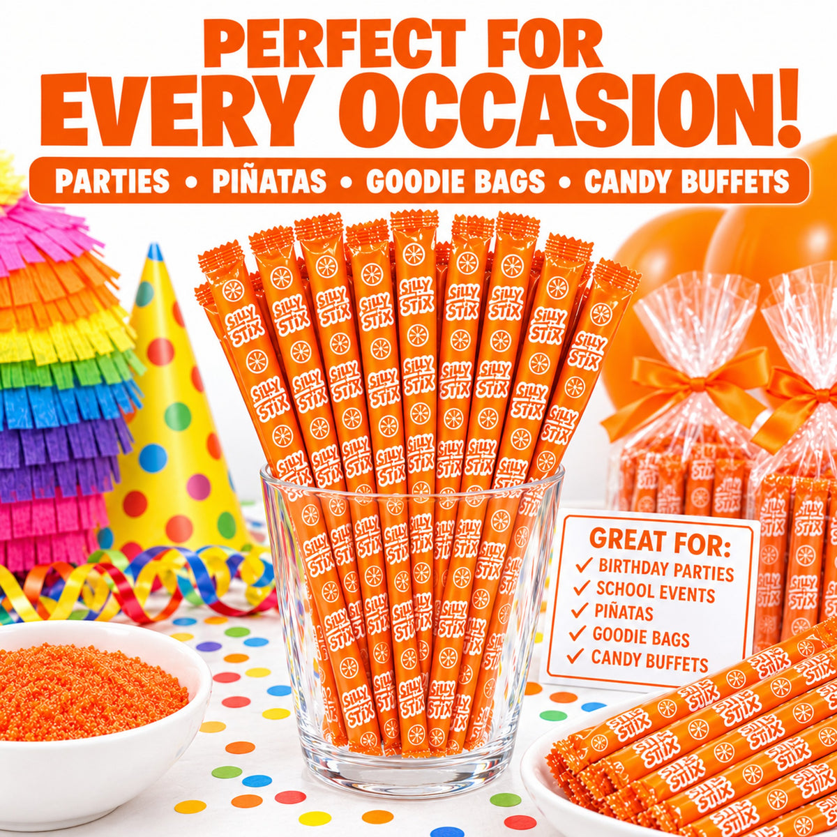 Silly Stix Orange Powdered Candy Straws – 46 Count