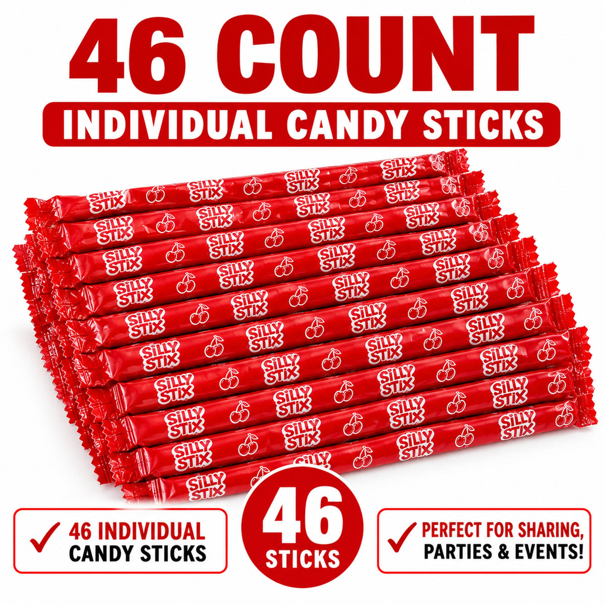 Silly Stix Cherry Powdered Candy Straws – 46 Count