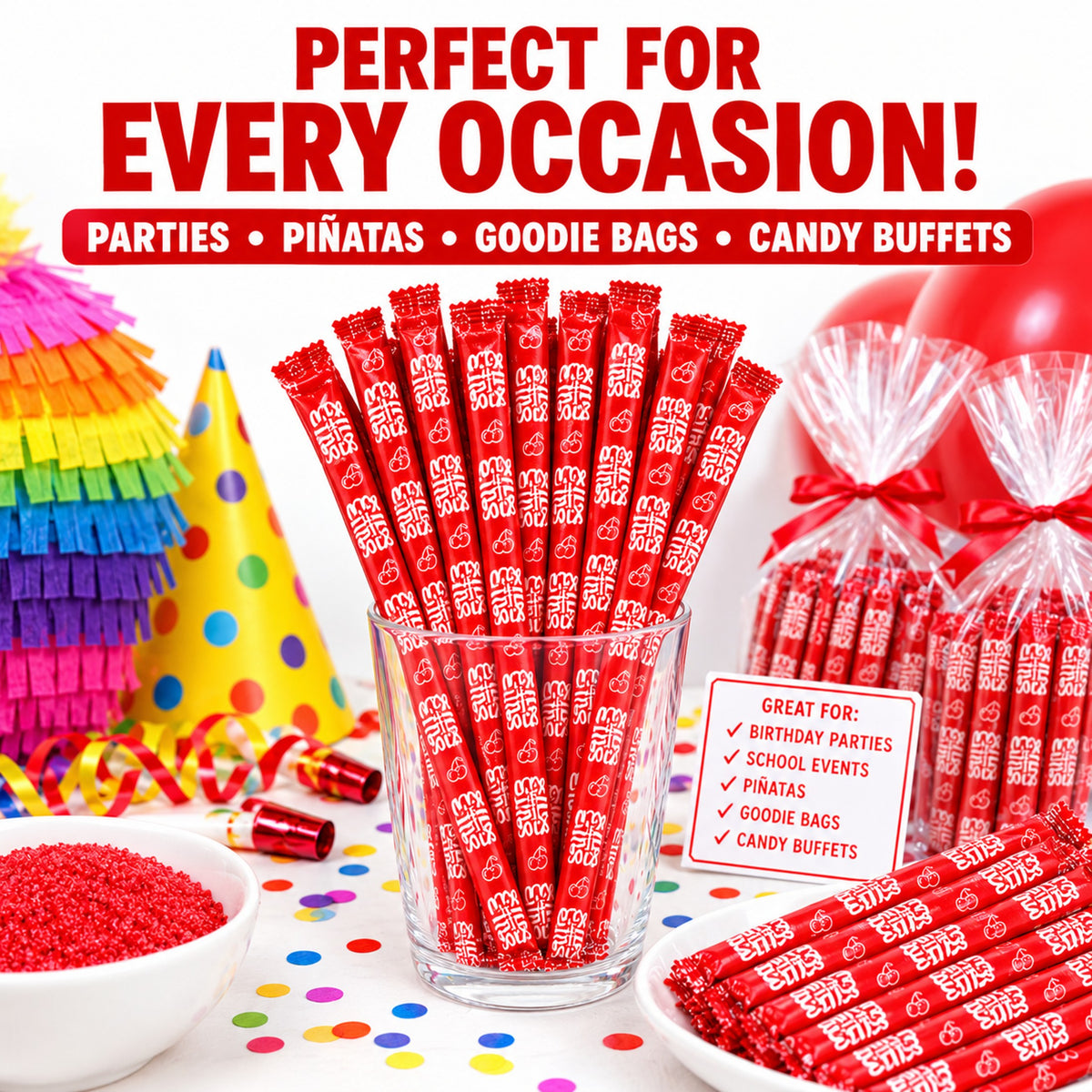 Silly Stix Cherry Powdered Candy Straws – 92 Count