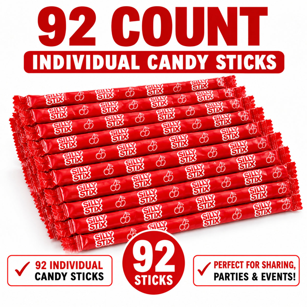 Silly Stix Cherry Powdered Candy Straws – 92 Count