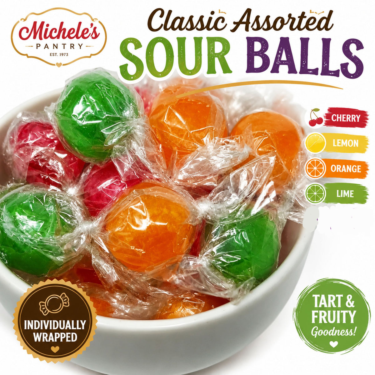 Michele’s Pantry Assorted Sour Balls Candy 2 lb Bag – Individually Wrapped