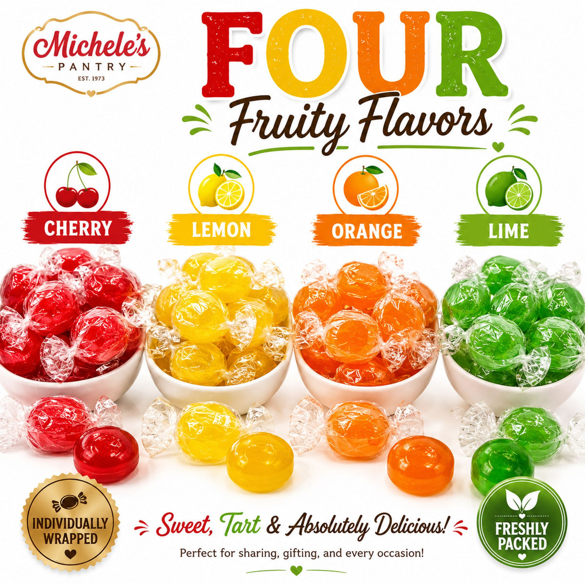 Michele’s Pantry Assorted Sour Balls Candy 2 lb Bag – Individually Wrapped