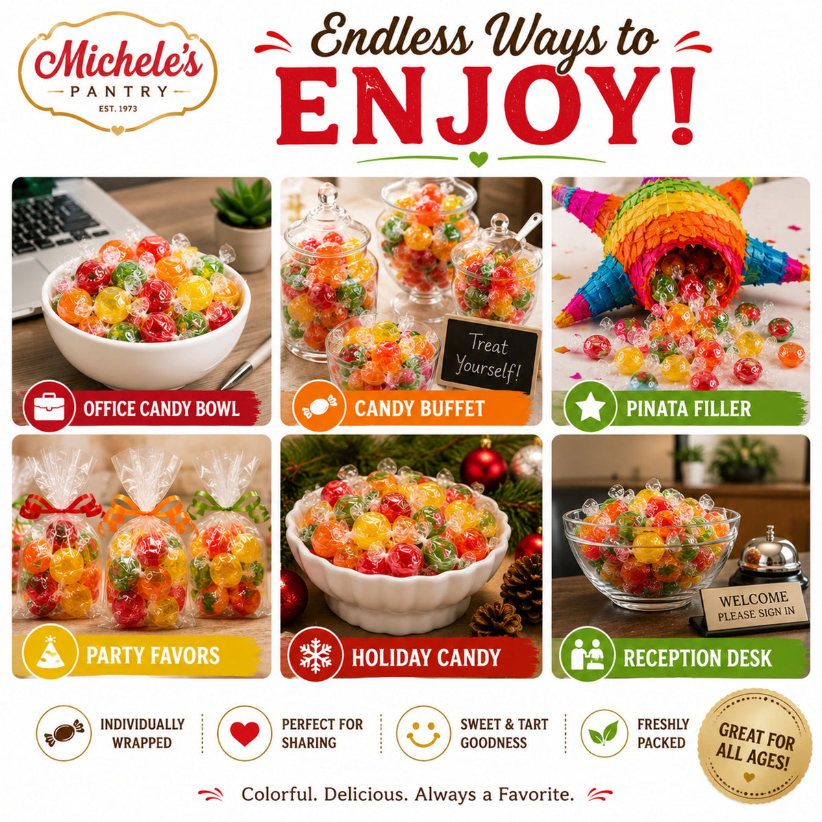 Michele’s Pantry Assorted Sour Balls Candy 2 lb Bag – Individually Wrapped