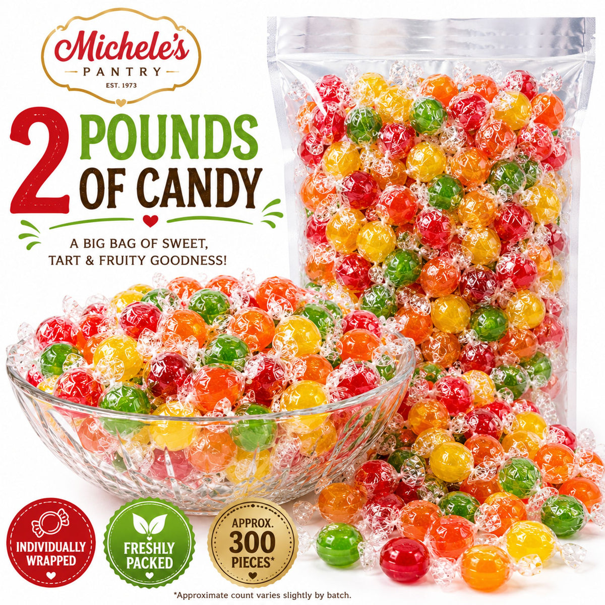 Michele’s Pantry Assorted Sour Balls Candy 2 lb Bag – Individually Wrapped
