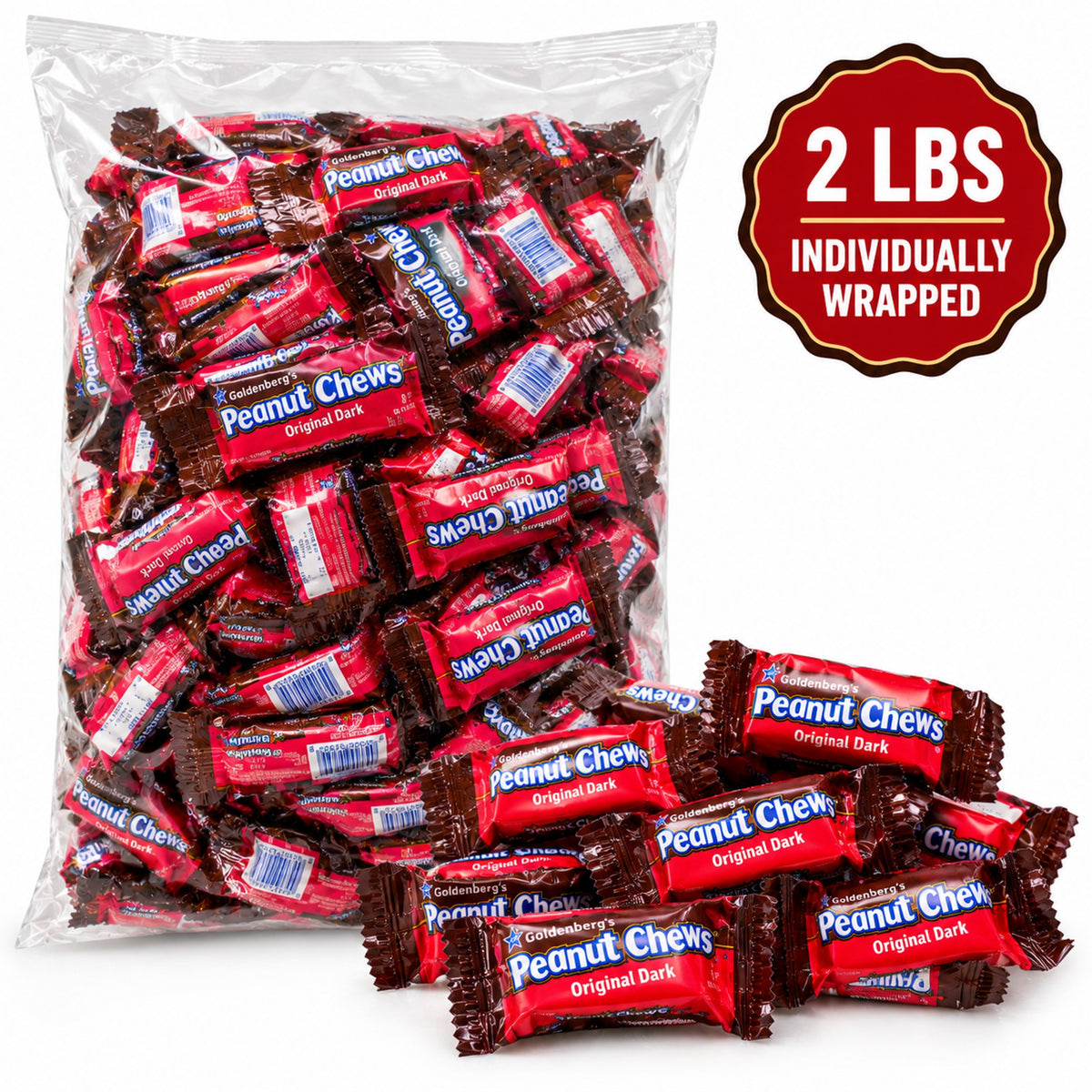 Goldenberg's Original Dark Chocolate Peanut Chews 2 lb Individually Wrapped