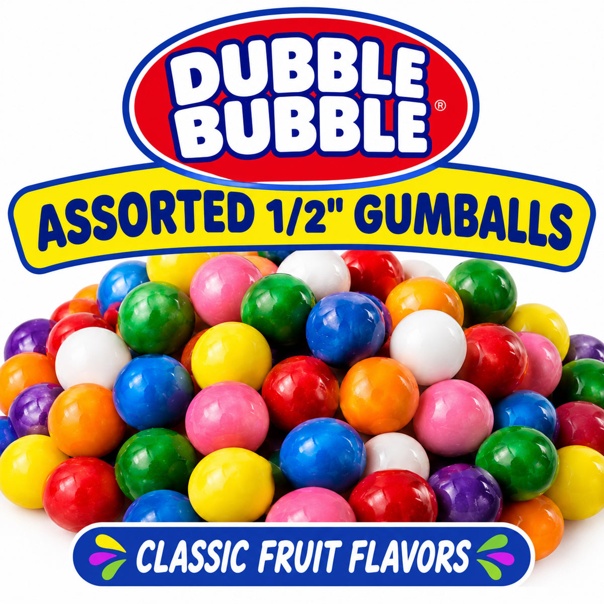 Dubble Bubble Assorted 1/2" Gumballs – 14 oz. Bulk Bag