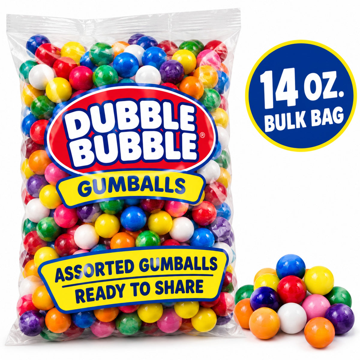Dubble Bubble Assorted 1/2" Gumballs – 14 oz. Bulk Bag