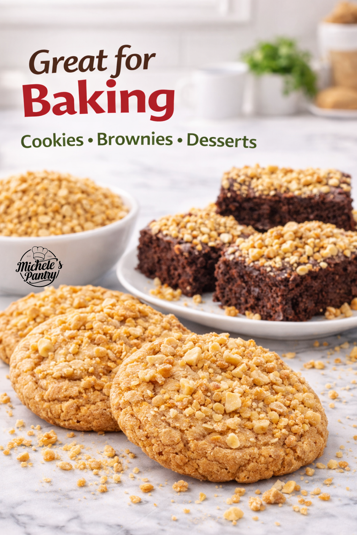 Dry roasted granulated peanuts for baking and dessert toppings