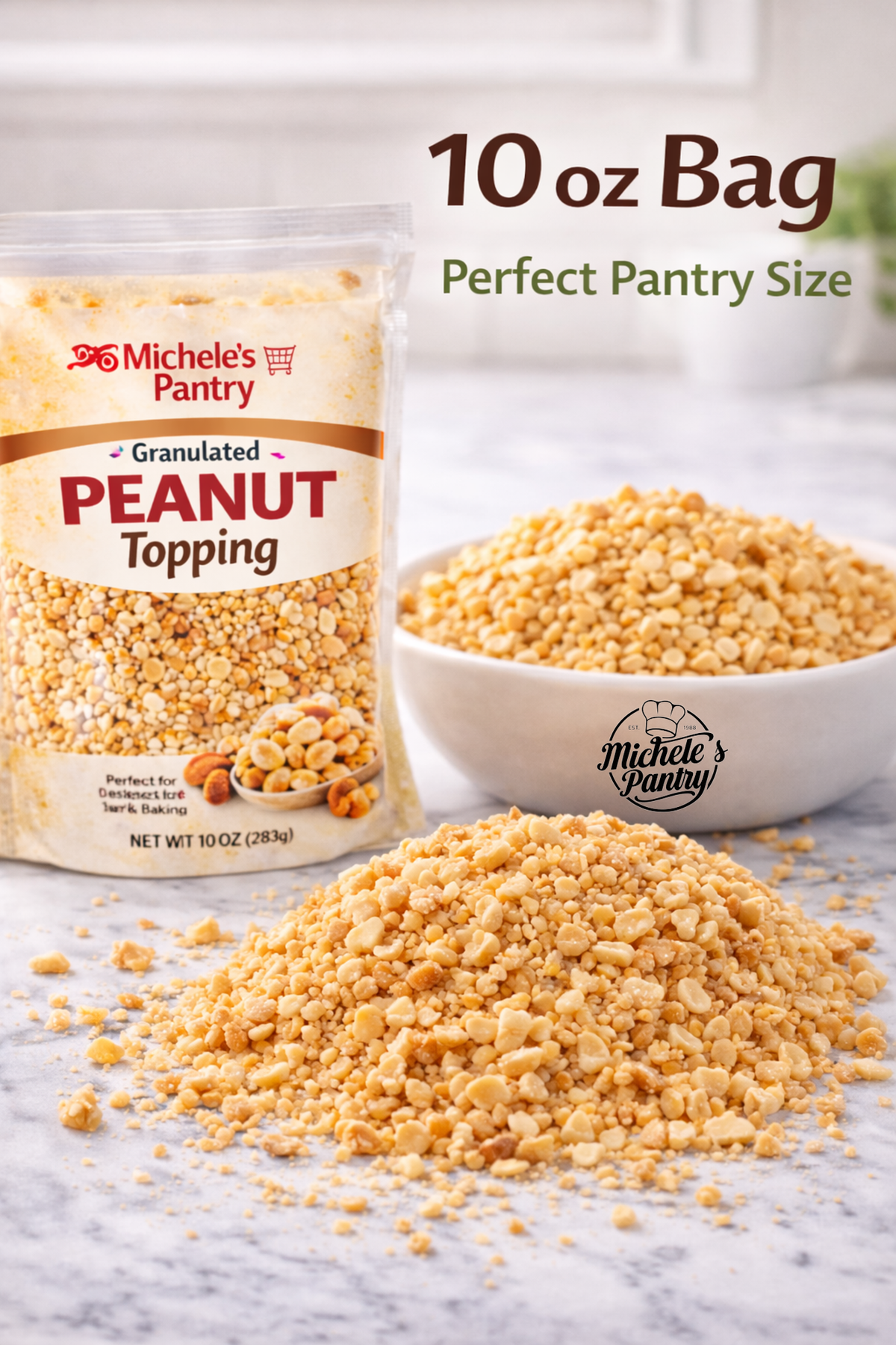 Dry roasted granulated peanuts for baking and dessert toppings