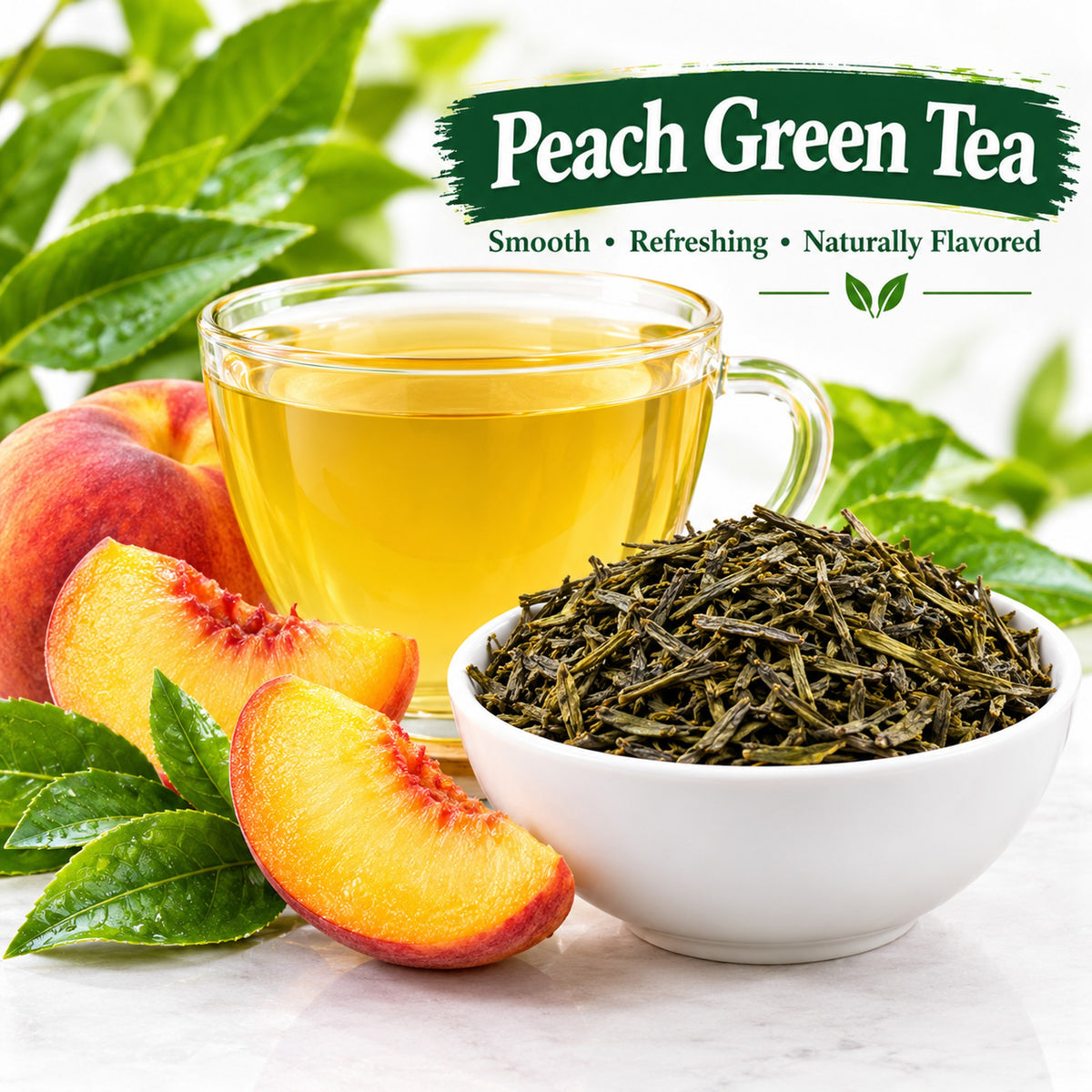 Michele's Pantry Peach Green Tea — 14 oz Loose Leaf Tea, Smooth Low Tannin