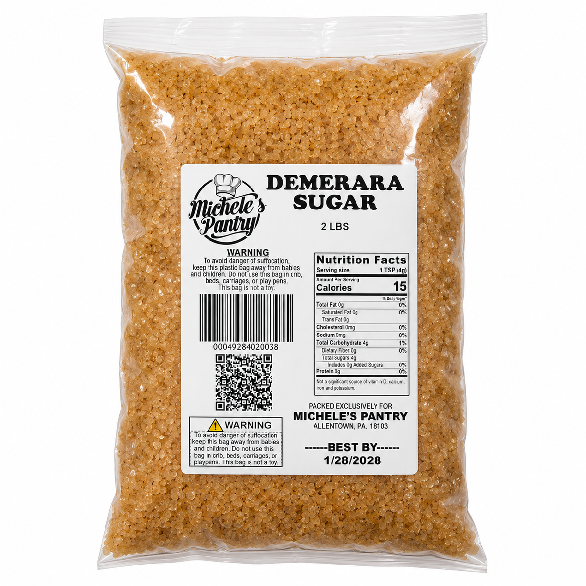 Michele's Pantry Demerara Sugar 2 lb clear sealed bag