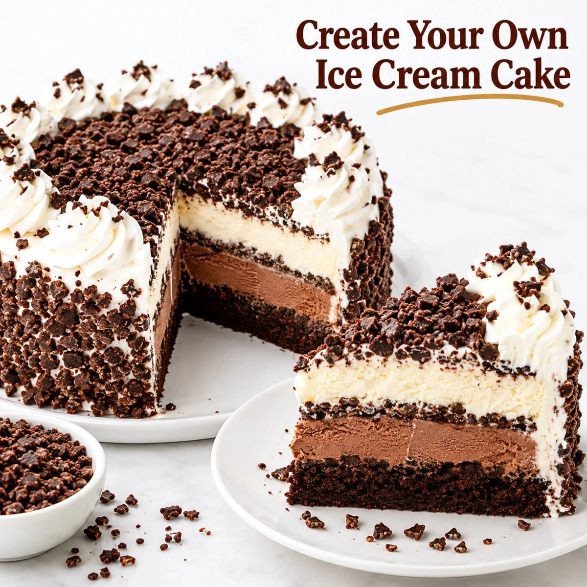 Create your own ice cream cake with Michele's Pantry Chocolate Crunchies