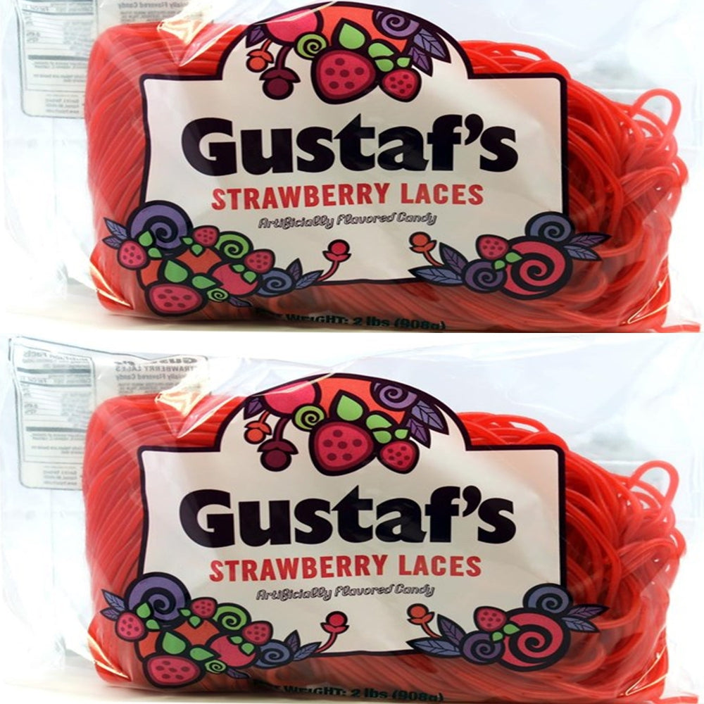 Gustaf's Shoestring Red Strawberry Licorice Laces, 4 lbs (2/2lb. Packs) Factory Sealed Michele's Pantry